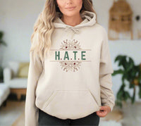 Thumbnail for a woman wearing a hoodie that says hate