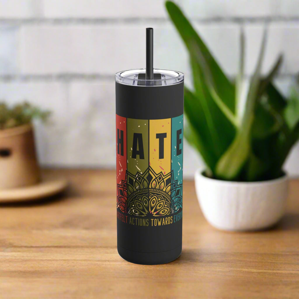 Mindfulness HATE Acronym Tumbler with Lotus, Positivity Travel Cup