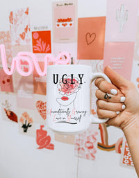 Thumbnail for Unconditional Love Coffee Mug, Botanical Print, UGLY Acronym Cup Gift