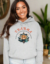 Thumbnail for a woman wearing a gray hoodie with a lotus on it