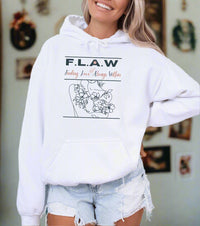 Thumbnail for a woman wearing a white hoodie with a flower graphic on it