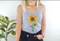 Thumbnail for a woman wearing a tank top with a sunflower on it