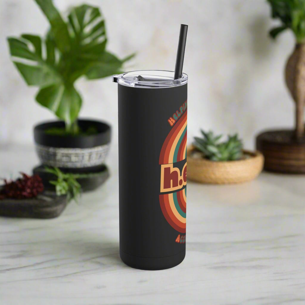 1970s Retro Graphic Travel Tumbler, Heal Typography for Mindful Living