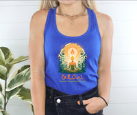 Thumbnail for a woman wearing a blue tank top with a yoga symbol on it
