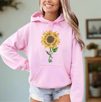 Thumbnail for a woman wearing a pink hoodie with a sunflower on it