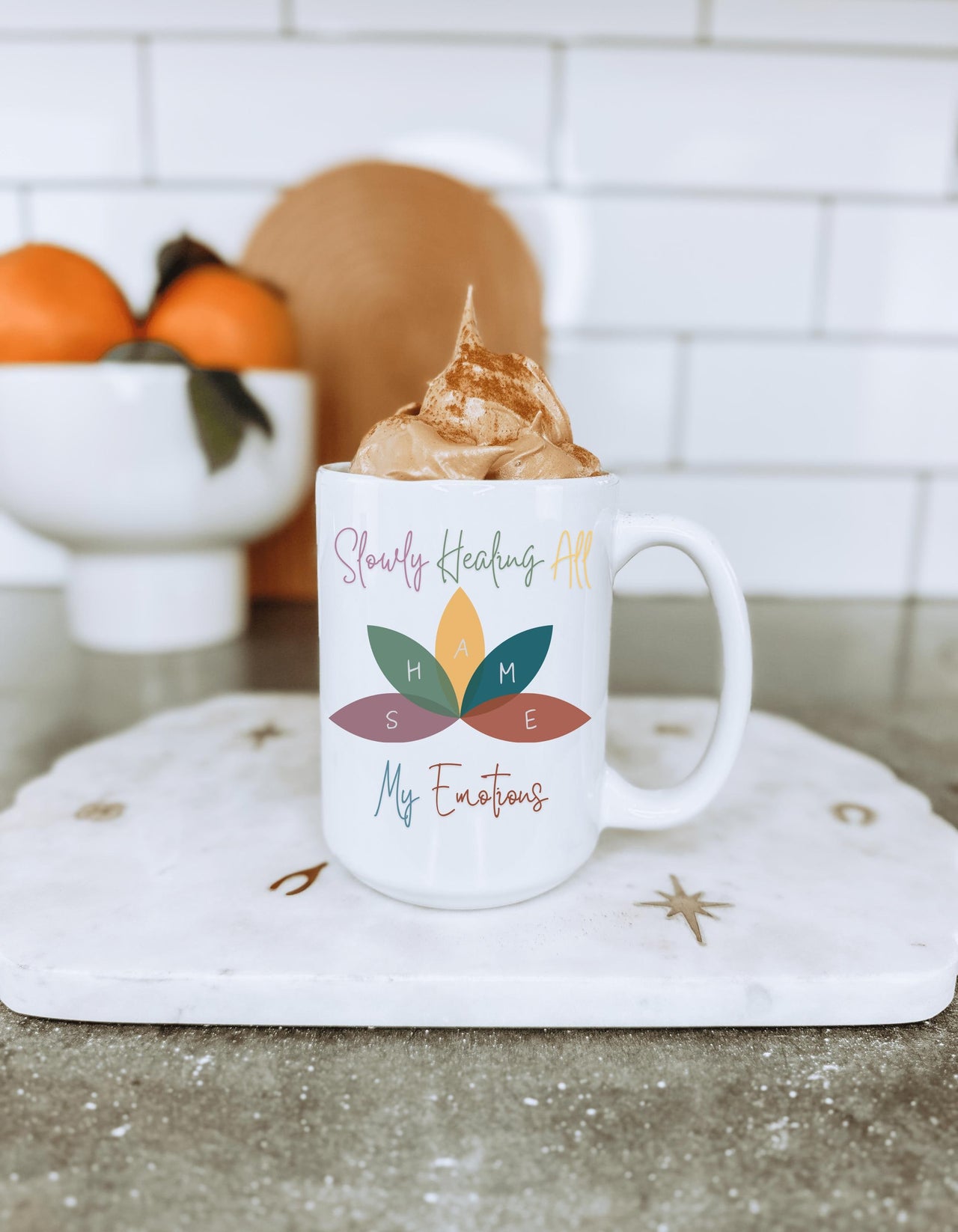 Trauma Healing My Emotions Coffee Mug, Lotus Flower Graphic Print Cup