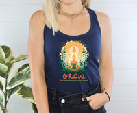 Thumbnail for a woman wearing a blue tank top with a picture of a woman doing yoga