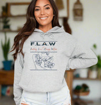 Thumbnail for a woman wearing a gray hoodie with a flower graphic on it