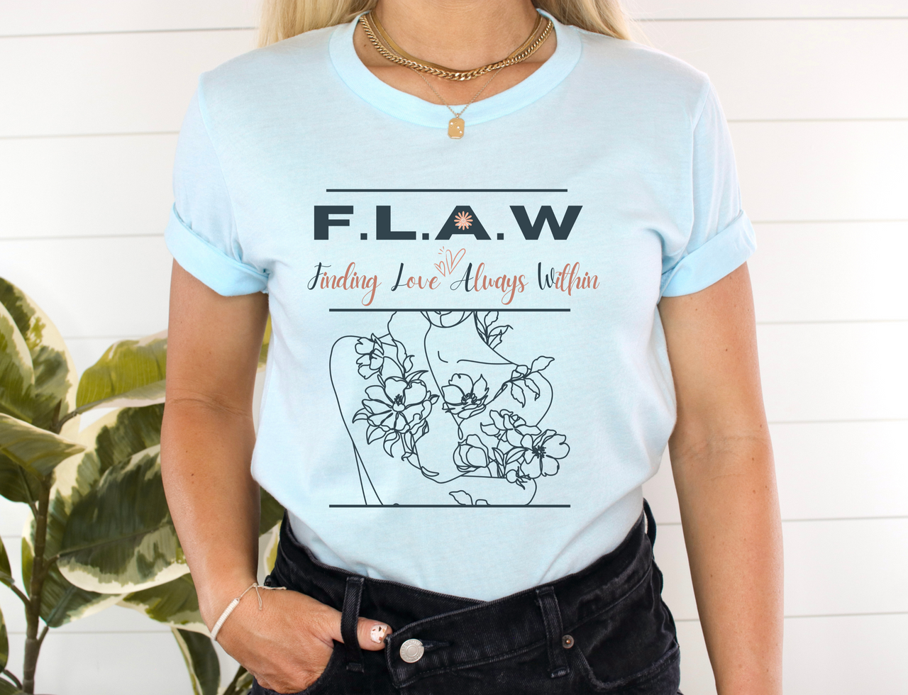 Boho Line Art Women’s Tee, Love Yourself, Minimalist Self-Worth Shirt