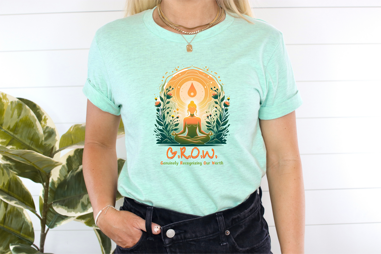 Buddha Graphic Self-Worth Tee, Grow Mindful Living Typography Top
