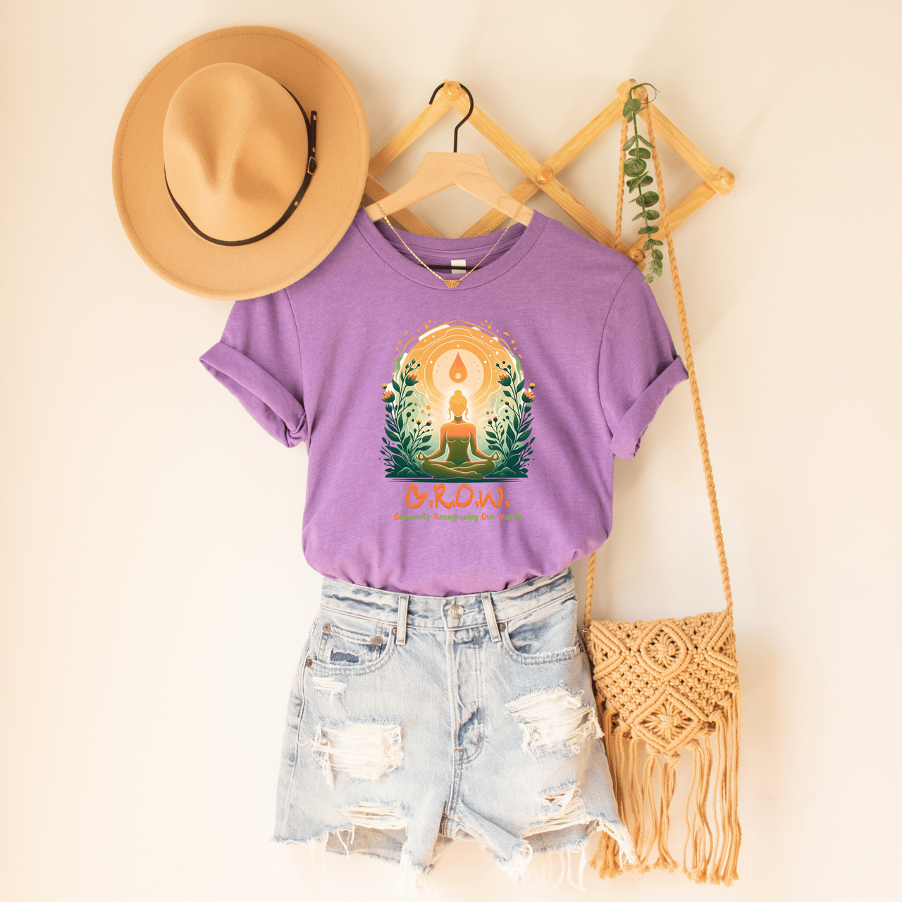 Buddha Graphic Self-Worth Tee, Grow Mindful Living Typography Top
