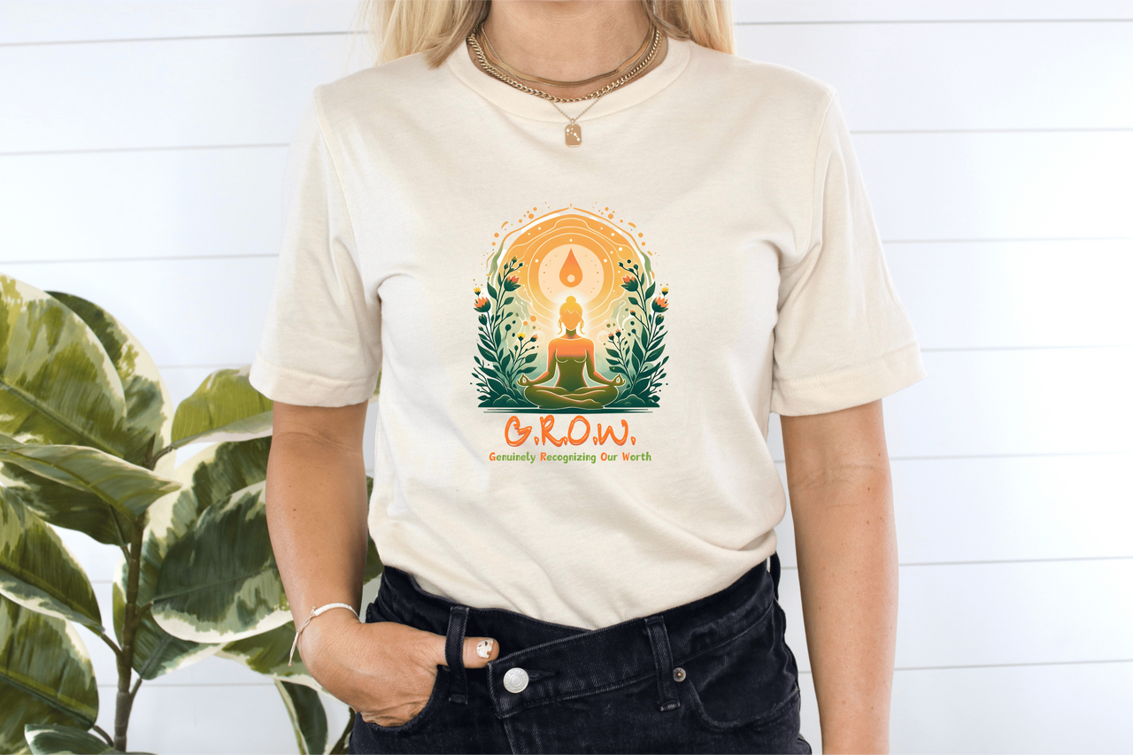 Buddha Graphic Self-Worth Tee, Grow Mindful Living Typography Top