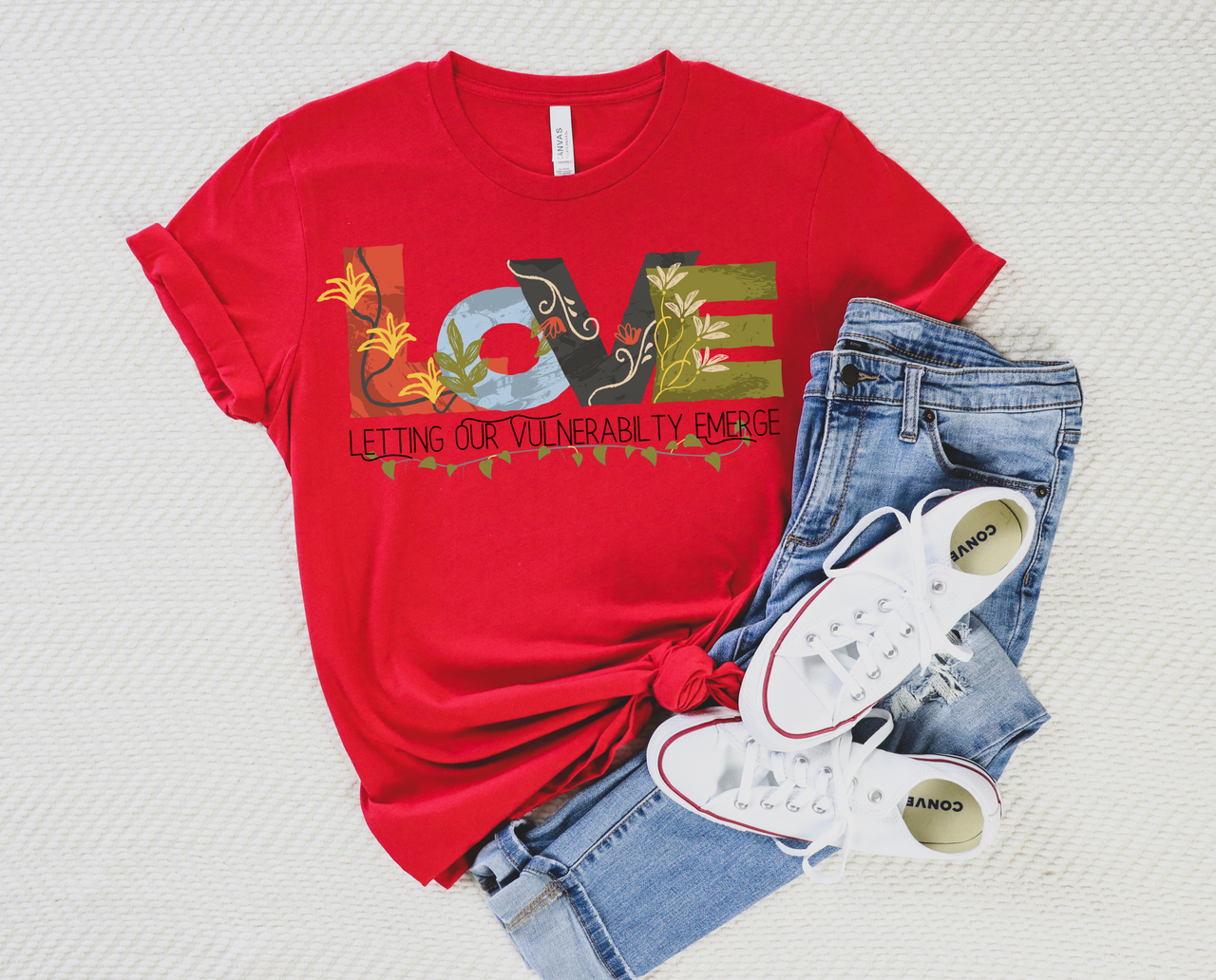 Floral Retro Vintage T-Shirt, Self-LOVE Graphic Tee, Boho Positivity
