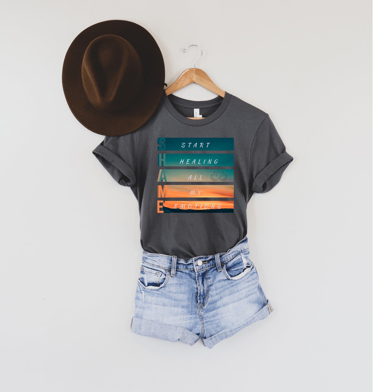 Mental Health Awareness S.H.A.M.E. Typography Tee, Empowering Healing