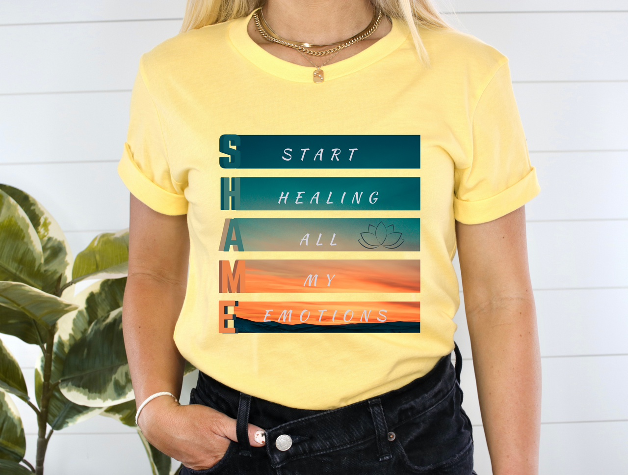 Mental Health Awareness S.H.A.M.E. Typography Tee, Empowering Healing