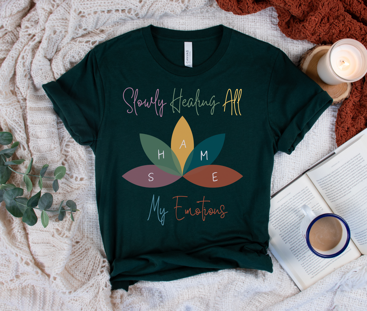 Body Positivity Lotus Flower Tee, SHAME Acronym Healing & Growth Shirt