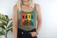 Thumbnail for a woman wearing a tank top with the word hate on it