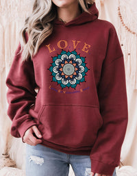 Thumbnail for a woman wearing a red hoodie with the words love on it