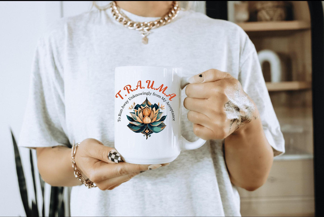a woman holding a coffee mug in her hands