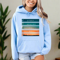 Thumbnail for a woman wearing a blue hoodie that says start walking all my directions