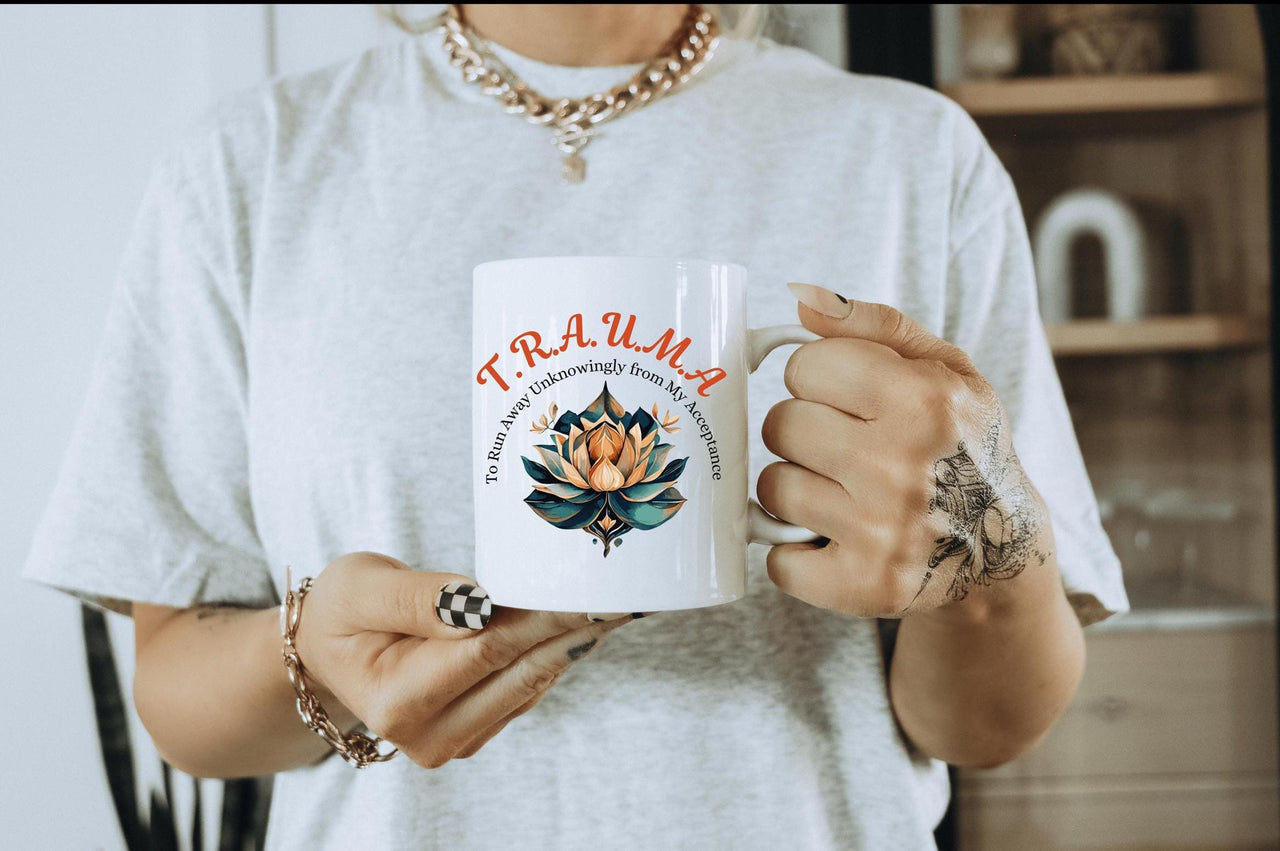 a woman holding a coffee mug in her hands